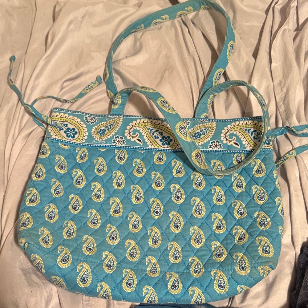 Vera Bradley Blue Paisley Quilted Tote Bag.